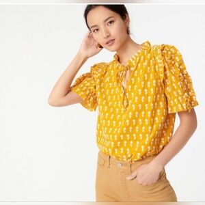 J. CREW RUFFLE-SLEEVE COTTON FLORAL TOP Size S